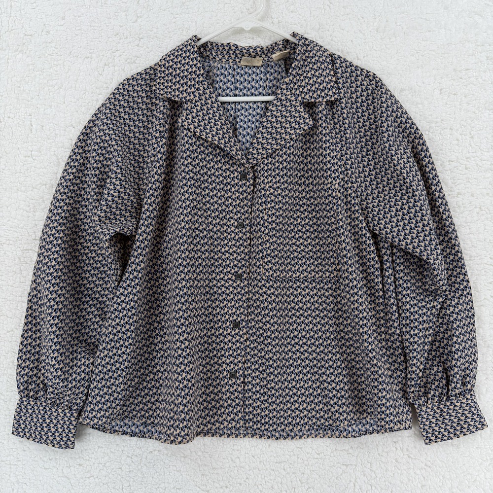 Levis Shirt Womens Small Blue‎ Beige Geometric Print Button Front Long Sleeve